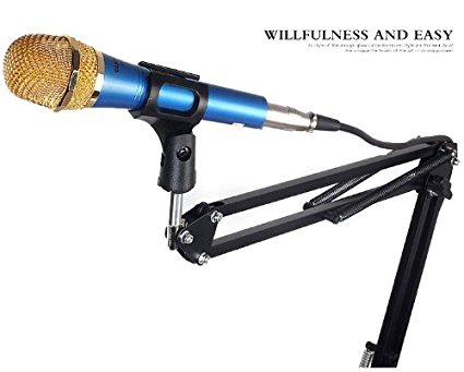 Wild-us Professional Adjustable Metal Suspension Scissor Arm Microphone Stand Holder for Mounting on Desk or Table Top