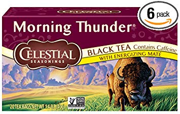 Celestial Seasonings Black Tea, Morning Thunder with Maté, 20 Count (Pack of 6)