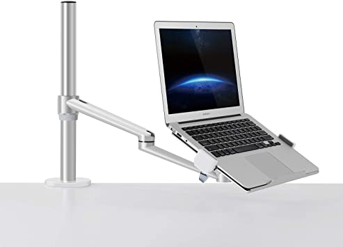 Thingy Club Single Arm Laptop Mount, Desk Mount Stand for 12-17 inch Laptop, Height Adjustable, Swivel at Any Angle (Single Arm Silver)