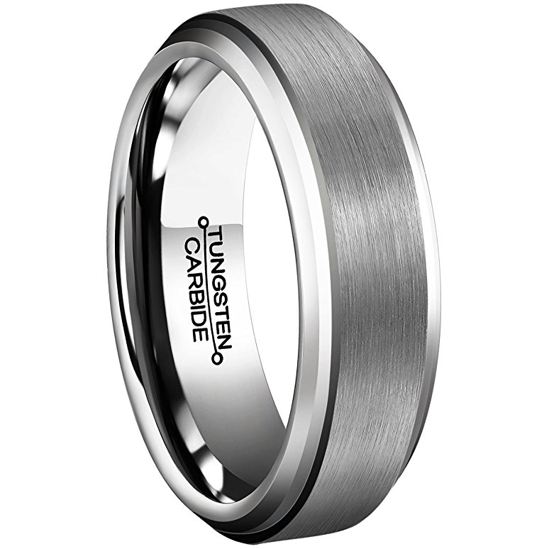 Men Rings 6mm Tungsten Carbide Brushed Matte Finish Beveled Edge Comfort Fit Wedding Engagement Band