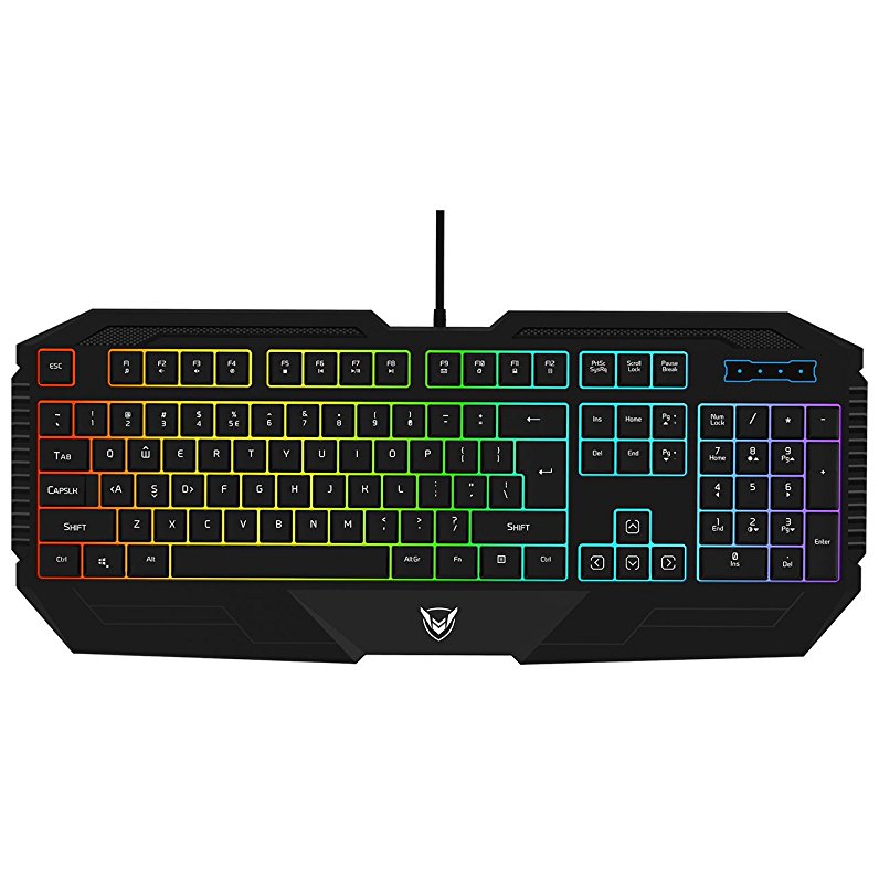 Pictek Wired Gaming Keyboard, 26 Key Anti-Ghosting Mechanical-feeling Keyboard with Adjustable Rainbow LED Backlit, Ergonomic Wrist Rest, Waterproof Computer Keyboard for Gamers Typists