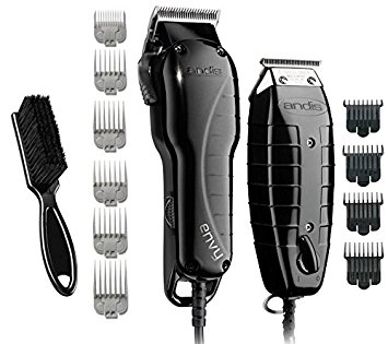 Andis Stylist Combo-Powerful High-speed adjustable clipper blade & T-Outliner T-blade trimmer with fine teeth for dry shaving, outlining and fading With a BeauWis Blade Brush Included (Black)