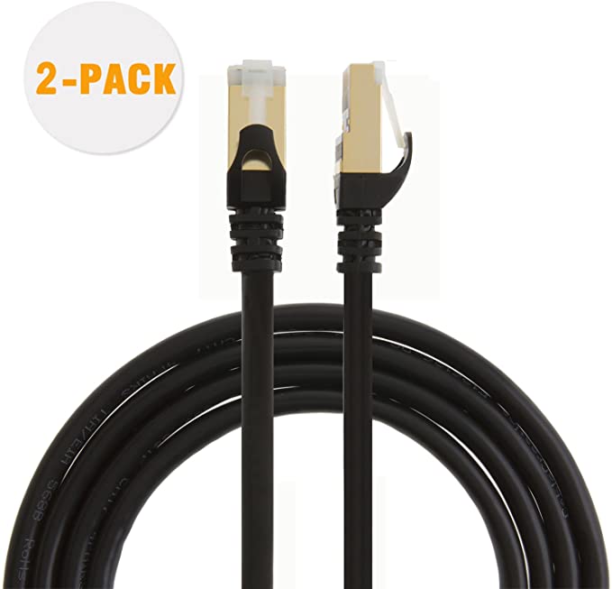 CableCreation (2-Pack) CAT7(Category 7) Double Shielded Ethernet Patch Cable, 50U”Gold Plated Contact,SSTP Network Cable Up to 10 Gigabit, Band Width:600MHZ, 10ft/3.0m, Black Color