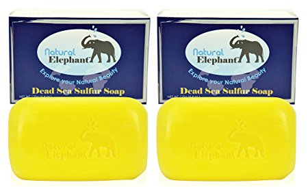 Dead Sea Sulfur Soap 4.4 oz 2 Pack (2 Soap Bars) by Natural Elephant