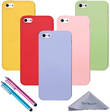 iPhone 5s Case, Wisdompro 5 Pack Bundle of Colorful Soft TPU GEL Slim Fit Protective Case Cover for Apple iPhone 5, iPhone 5s&iPhone SE 1st Generation(Green, Light Blue, Pink, Yellow, Red)-Candy Color