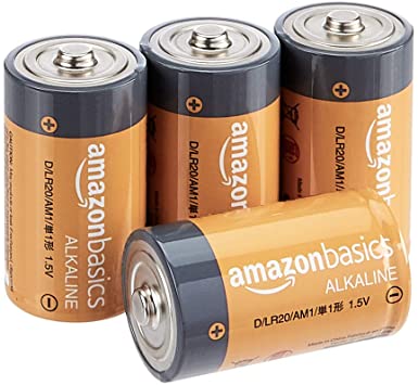 Amazon Basics 4 Pack D Cell All-Purpose Alkaline Batteries, 5-Year Shelf Life, Easy to Open Value Pack