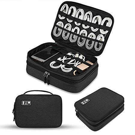 Electronics Organizer, Jelly Comb Electronic Accessories Cable Organizer Bag Double Layer Travel Cable Storage Bag for Cables, Laptop Charger, Tablet (Up to 11'') and More-Thick Large(All Black)
