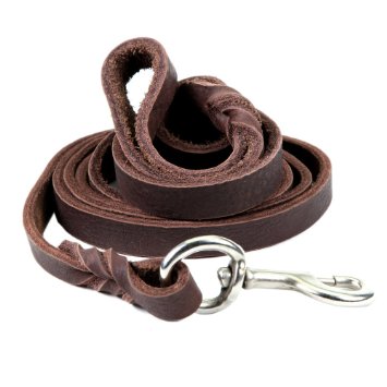 Petroad Leather Dog Leash for Large Dogs, Training Lead, Heavy Duty Brown Leash for Dogs and 6ft Long and 3/4 inch Large (Brown)
