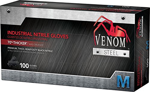 Venom VEN6142 Steel Premium Industrial Nitrile Gloves, Medium, Black (Pack of 100)