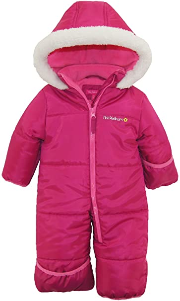 Pink Platinum Baby Girls' One-Piece Puffer Winter Snowsuit with Hood (Newborn & Infant)