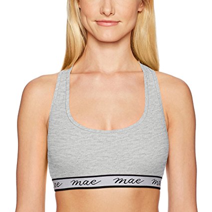 Mae Women's Cotton with Mesh Racerback and Logo Elastic Bralette