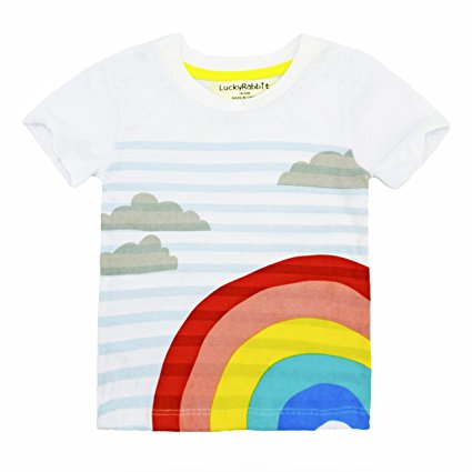 LuckyRabbit Little Girls Short Sleeves Cotton T Shirts Rainbow Print Tops 18M-6T