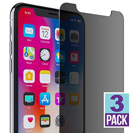 FlexGear iPhone X XS Privacy Glass Screen Protector [New Generation] Tempered, Designed for iPhone X/XS (3-Pack)