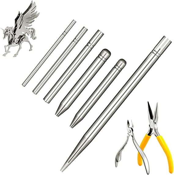 8 Pieces Metal Model DIY Tool Sets 6 Pieces Metal Cone Shape Bending Assist Tools and 2 Pieces Diagonal Plier Nose Plier Tool Kits for 3D Metal Jigsaw Puzzles Model Assembly Jewelry DIY