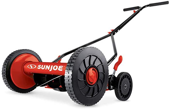 Sun Joe MJ503M-RED 14-Inch Quad Wheel 9-Position Manual Reel Mower, Red