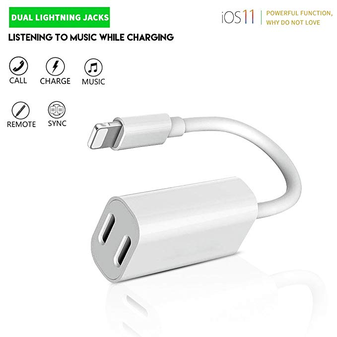 Alquar 2-in-1 Lightning Splitter Adapter for iPhone X/8/8 Plus/7/7 Plus. Double Lightning Ports for Headphone Audio & Charge Adapter, Compatible IOS 10 or Later,Supports Phone Call and Wire Control