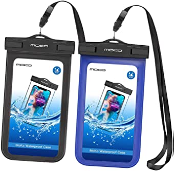 MoKo Waterproof Phone Pouch [2 Pack], Underwater Cellphone Case Dry Bag with Lanyard Armband Compatible with iPhone 12 Mini/12 Pro, iPhone 11 Pro Max, X/Xs/Xr/Xs Max/8, Samsung S21/S10/S9, Note 10