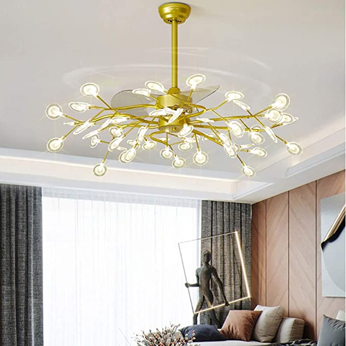 N / A Romantic Ceiling Light with Fan,Modern Remote Pendant Lamp Retractable Invisible Fan Blade,6 Colors,3 Speed,Fan Chandelier for Couple Bedroom E 100cm/39inch,B,100cm/39inch