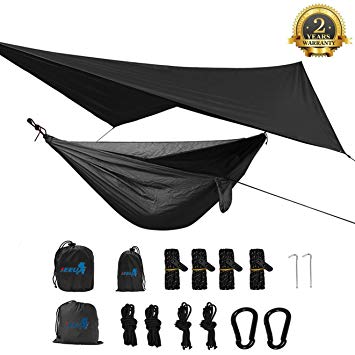 SEEU Camping Hammock with Mosquito Net, Rain Fly, Tree Straps, and Compression Sack Lightweight Portable Single Hammock