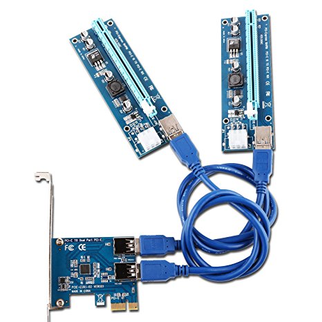 Ubit 2 in 1 PCI-E Riser Adapter Board   6 PIN 16x to 1x Powered Riser Adapter Card w/ 60cm USB 3.0 Extension Cable & 6-Pin PCI-E to SATA Power Cable - GPU Riser Adapter - Ethereum Mining ETH