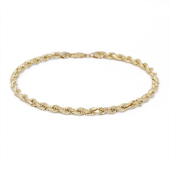 Solid Diamond Cut Rope Chain Bracelet and Anklet - 10k Fine Gold - 25mm 01
