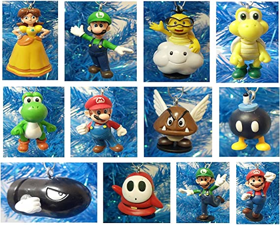 Holiday Ornaments Super Mario Brothers Christmas Ornament Set Featuring 12 Random Mario Character Ornaments - Shatterproof Ornaments Range from 1.5inch to 3.5inch Tall