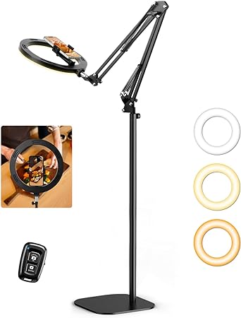 Newest Ring Light with Stand Overhead Phone Mount Holder, Evershop 10” Ring Light Tripod for iPhone with Remote Control, Selfie Light Phone Camera Stand for Video Recording,Streaming,TikTok,YouTube