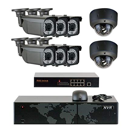 GW Security 5MP (2592x1920p) 8Ch 4K NVR Home Security Camera System - HD 1920p 2.8~12mm Varifocal Zoom Waterproof (6) Bullet and (2) Dome PoE IP Camera - 5 Megapixel (3,000,000 more pixels than 1080P)