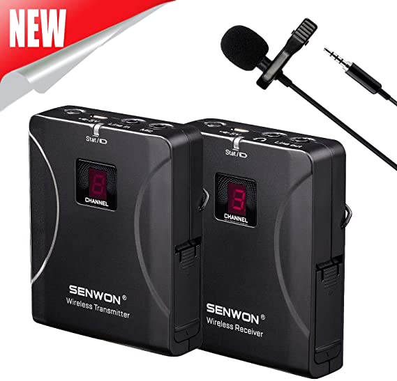 SENWON Wireless Microphone 8-Channels Wireless Lavalier Microphone System with Beltpack Transmitter/Receiver, Clip on Lavalier Mic - Ideal for Teaching, Public Speaking and Conference