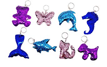 Neathouse 8 Pack Mermaid Sequin Keychain Animal Style Keychain, Keychain Decorations,Novelty Keychain for Kids Party Supplies