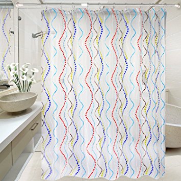 Mildew Resistant Bath Curtain, Carttiya Colorful Dots Shower Curtains Liner with 12 Hooks, EVA Antibacterial Waterproof Shower Curtain for Baby, Women & Dorms, Hotels, No Odor, Non Toxic, 72 x 72-Inch