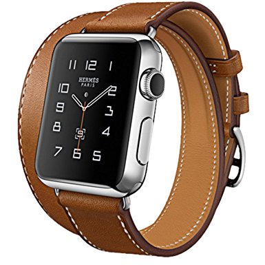 Apple Watch Band, iBazal 38mm [Dual Loop] Leather Band Genuine Leather Replacement Band for Apple Watch Series 1 & Series 2 - Brown 38mm