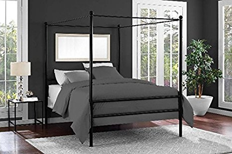 Mainstays Easy to Assemble Modern Design FULL Size Sturdy Metal Frame Four Post Canopy Bed in Black