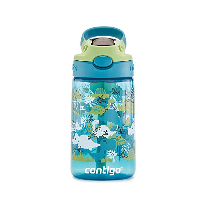 Contigo 2060536 AUTOSPOUT Straw Water Bottle, 14 oz, Green Apple Dinosaur