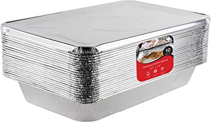 Aluminum Pans with Lids 21x13 Disposable Roasting Pans with Covers - 10 Foil Pans and 10 Foil Lids - Sturdy Catering Pans - Disposable Food Containers Great for Prepping Large Slabs of Meat