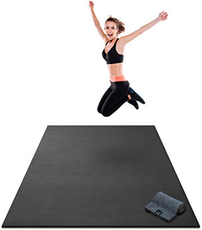 Premium Large Exercise Mat - 7' x 4' x 8mm Ultra Durable, Extra Thick, Non-Slip, Workout Mats for Home Gym Flooring - HIIT, Plyo, Cardio, Jump Mat - Use With or Without Shoes (84" Long x 48" Wide)