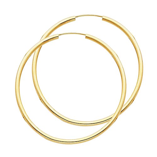 14k Yellow Gold 2mm Thickness Endless Hoop Earrings - 9 Different Size Available