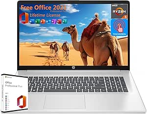 HP 17 inch Business Laptop, 17.3" HD  Touchscreen, with Microsoft Office Lifetime License, 64GB RAM, 2TB SSD, AMD Ryzen 5 7530U(Up to 4.5GHz), Wi-Fi 6, Bluetooth, HD Webcam, HDMI, Windows 11 Home