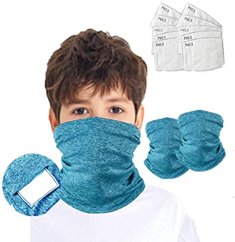 HADM 2pcs Kids Bandana Face Mask with 10pcs Safety Filters Neck Gaiter Balaclava for Dust Protection