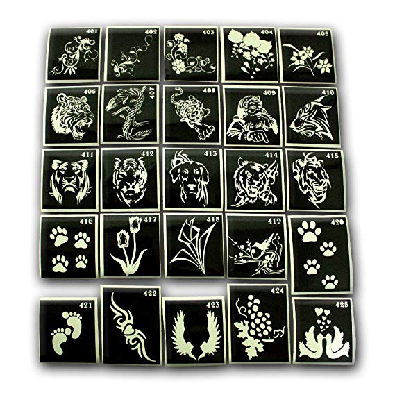 25 Three-layered Stencil . For Glue, Glitter Tattoos and Face Painting. (From the Catalog Artfancy From 401 to 425).