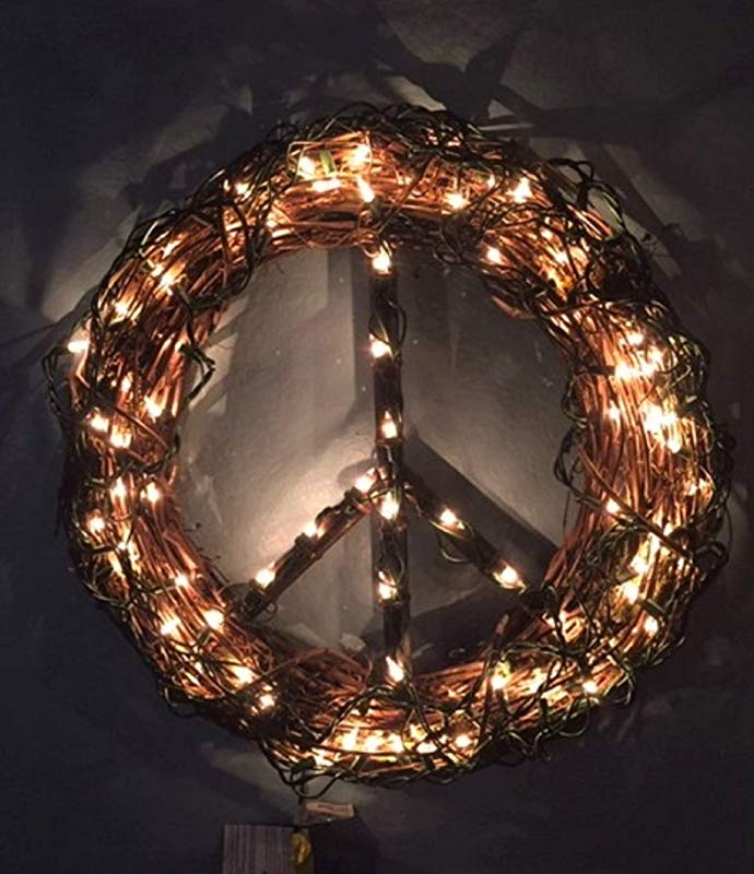Lighted Peace Sign Wreath