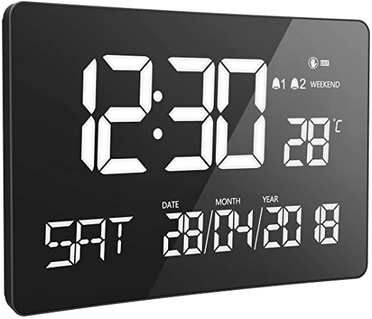 Wall Clock for The Elderly and Senior, 11'' Extra Large Digital Calendar Alarm Clocks, Reminder for The Memory Loss, Dementia, Alzheimer's Vision Impaired, Day Clock, 2 Alarms, Temperature