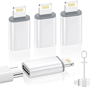 MoKo USB C to Lightning Adapter 4 Pack, Not for Audio/OTG, Lightning Male to USB C Female Adapter for iPhone 14/13/12/11/X Series, iPad/AirPods, Charging & Data Sync, with Anti-Lost Loop, White