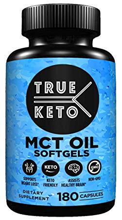TRUE KETO MCT Oil Soft Gel Capsules - 180 Count 1000mg Pure MCT Keto Diet Pills, Caprylic Acid C8   Capric Acid C10 Medium Chain Triglycerides. Maximum Potency, Increased Energy and Brain Function