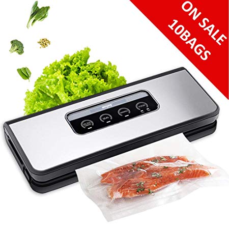 Vacuum Sealer Machine, Winjoy Automatic Food Sealer for Food Savers w/Starter Kit|Touch Pannel and LCD Display|Dry & Moist Food Modes| Compact Design (Silver)