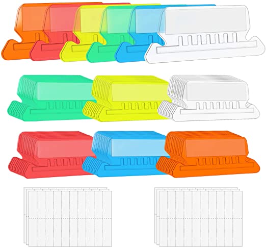 File Folder Tabs, 60 120 Sets Multicolor Hanging File Folder Tabs with Inserts for Hanging Folders, 2 Inch Clear Plastic Hanging File Tabs for Quick Identification