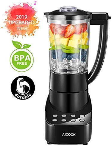 Blender Smoothie Blender 48oz Glass Jar Countertop Blender with Smart Speed Control, Stainless Steel Blade, Pulse/Ice Crush/Frozen Drinks Function Blender for Shakes and Smoothies, 700W, Aicook