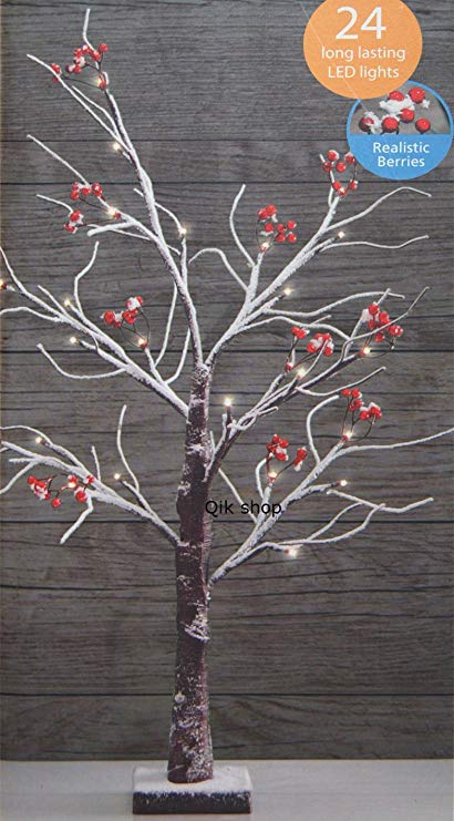 70cm/24 LED Rustic Lights Christmas Frosted Berry Mini Tree With Twigs Battery