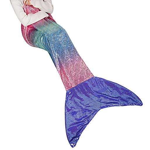 Ataya Mermaid Tail Blanket for Adults and Kids, Multicolor Soft Flannel Fleece All Seasons Sleeping Blanket,Best Gifts for Girls,25”×60” (ombre foil print body purple sequins tail)