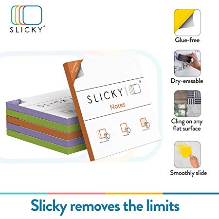 SlickyNotes Reusable Double Sided Notes: 3x3 Inch Glue Free, Static Charged, Dry Erasable, Slideable, Eco-Friendly Paper Pads in 6, 12, and 24 Pack